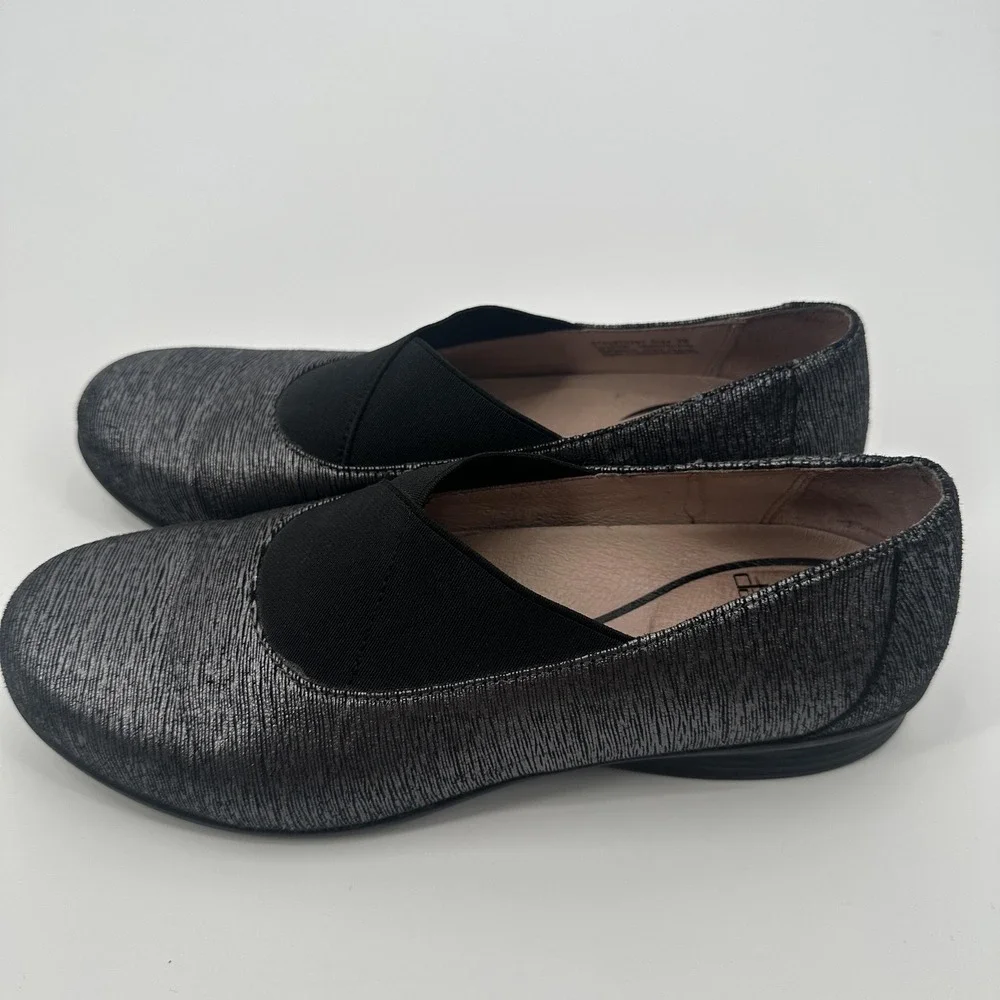 Dansko Shoes Womens Size 7.5-8 Black Metallic Slip On Flats Leather‎ 6702970297